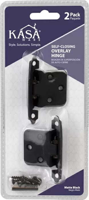 Kasaware KFHO-A-MB2 Selfclose Overlay Hinge, Matte Black - Pack of 2 (Matte Black)