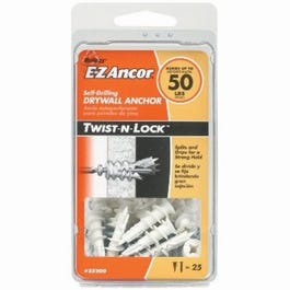 Drywall Anchors, Self-Drilling, Plastic, #50, 25-Pk.